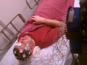 That's me, hooked up to an EEG machine.
